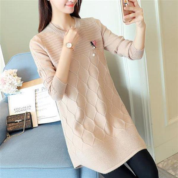 Autumn and Winter Long Thick Dress Casual Knit Thick Base Skirt Pure Color Simple Female Sweater Dress