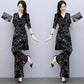 High-waist Wide-leg Pants Suit Summer Plus Size Suit Vertical Wide-leg Pants V-neck Short-sleeved Top Waist Slimming Casual Suit