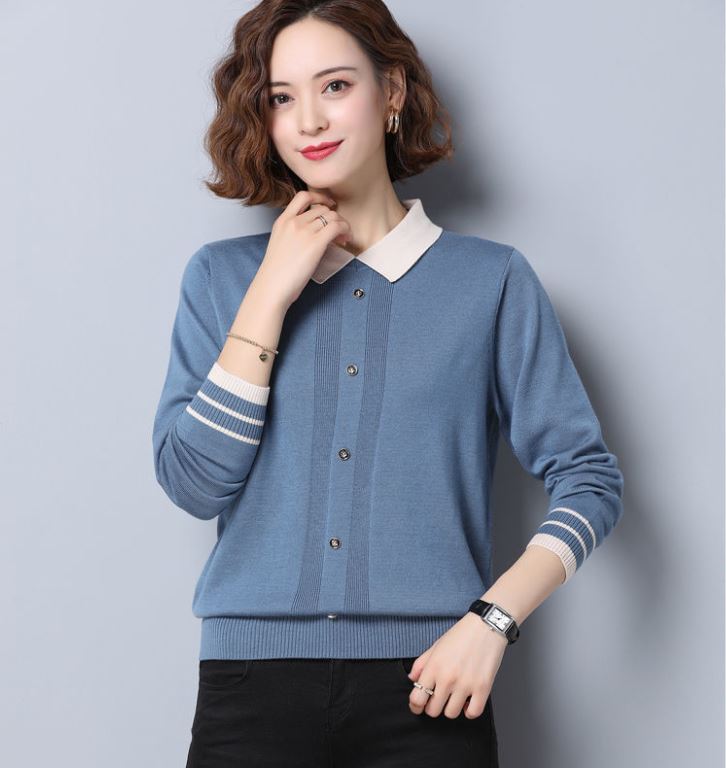 Women's Lapel Knit Sweater Fashion Button Solid Color Pullover Thickened Warm Plus Size Sweater