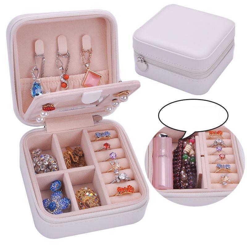 Jewelry Box Women Waterproof Leather Candy Color Portable Small Delicate Stud Earrings Ring Necklace Jewelry Storage Box