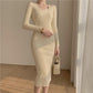 Sweater Knitted Dress for Women Long Sweater Dress Slim Knit Pullover Female Autumn Winter Skirt with A Long Base Dress