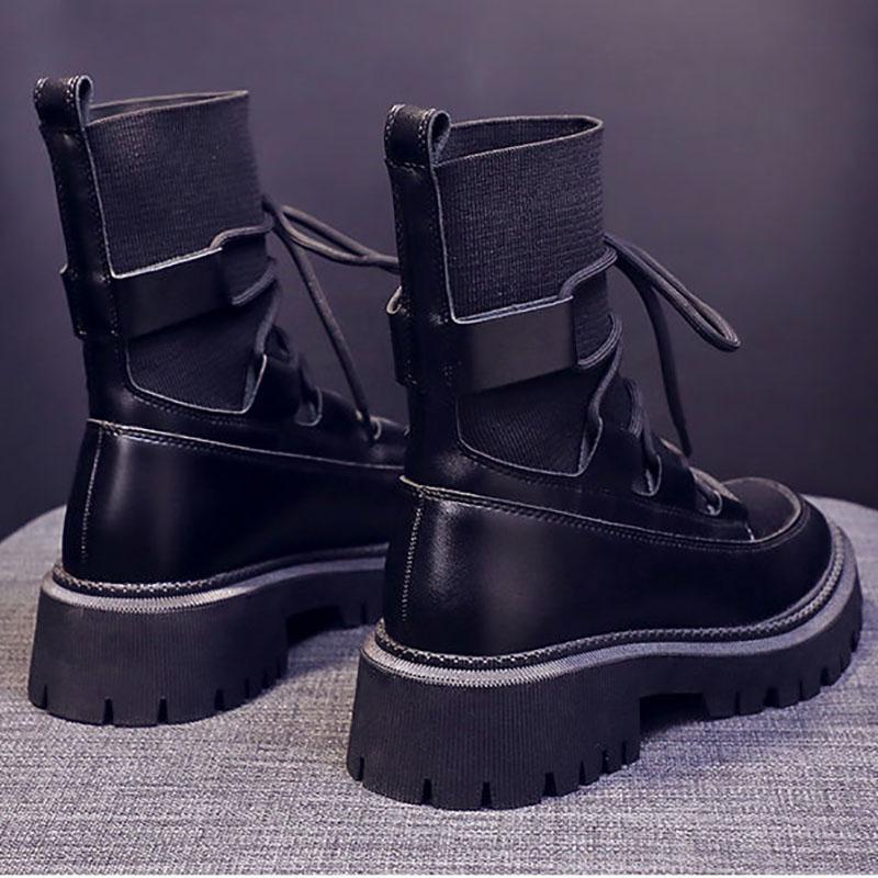 Martin Boots Summer and Autumn Thin Women's Boots Thick-soled Women's Boots Spring Single Boots Black Flying Knit Short Boots