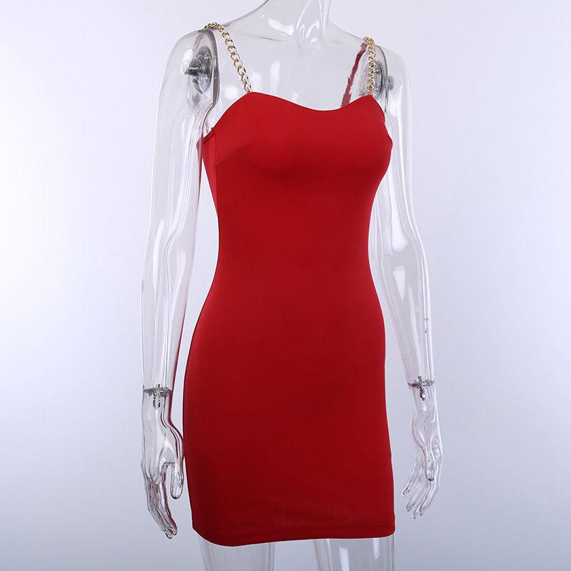 Chain Sling Dress Female Self-cultivation Was Thin Temperament Nightclub Wind Bag Hip Skirt Pure Color