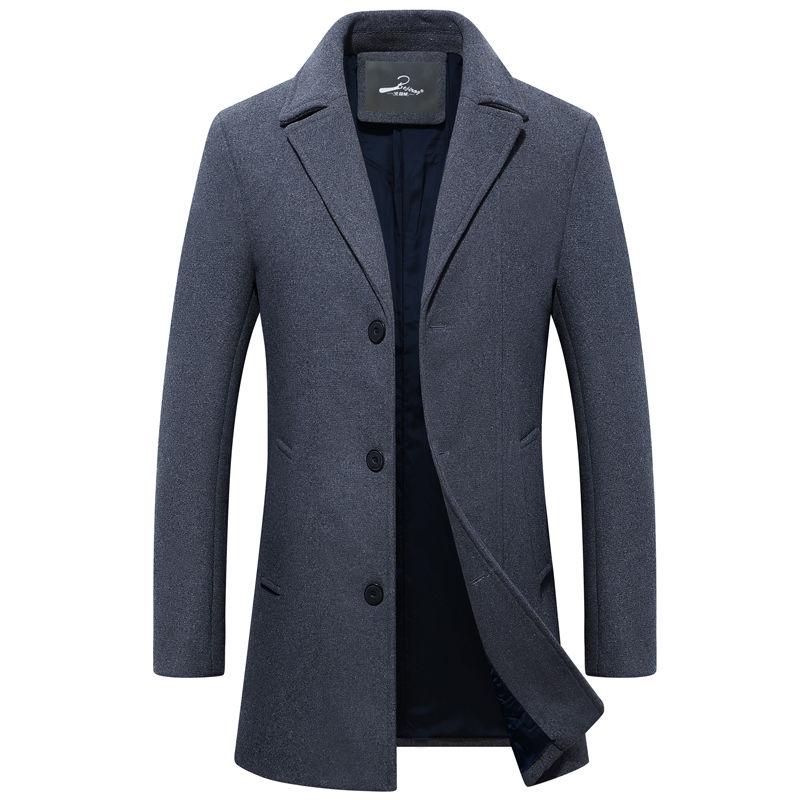 Winter Men Fashion Woolen Coat Casual Long Sleeve Solid Woolen Outwear Coat Male Long Overcoat 2019