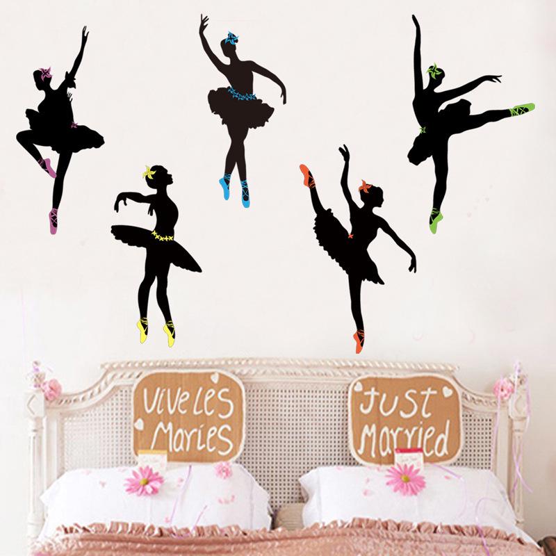 Cartoon ballet dancing girl teaching wall stickers dance music classroom layout decoration wallpaper
