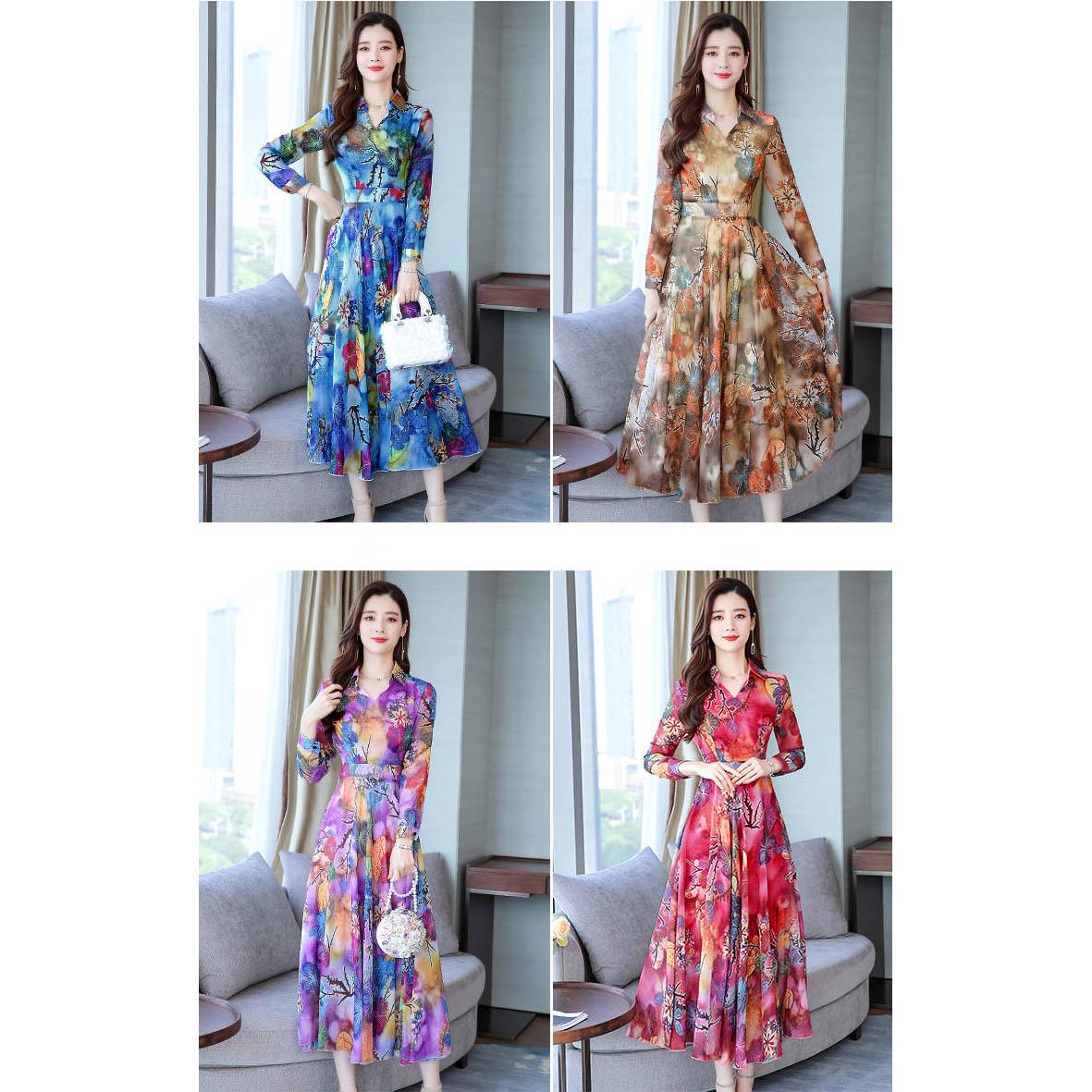 Long Waist Long Swing Long Dress Spring / Summer Long Sleeve Dress Plus Size Chiffon Dress Woman