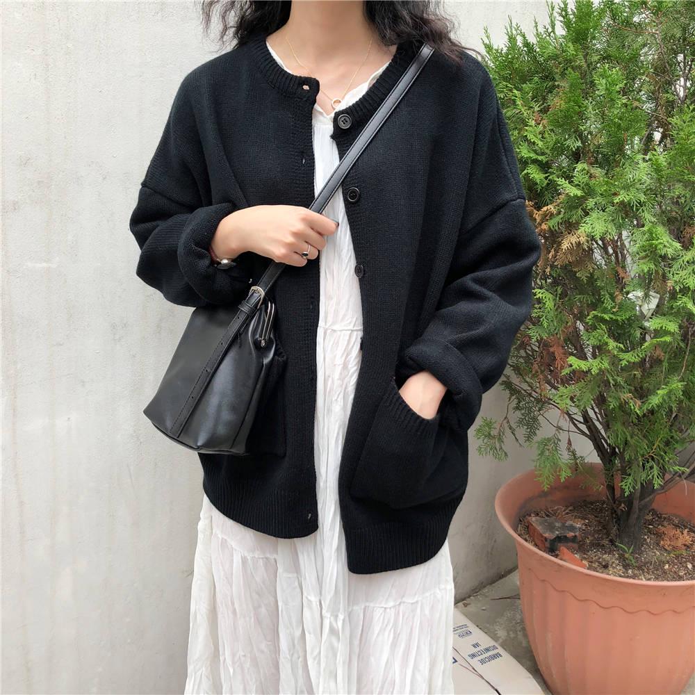 Pofulove Autumn Winter Warm Coat Sweater Schoolgirl Loose Knitted Female Cardigan Jacket Thick