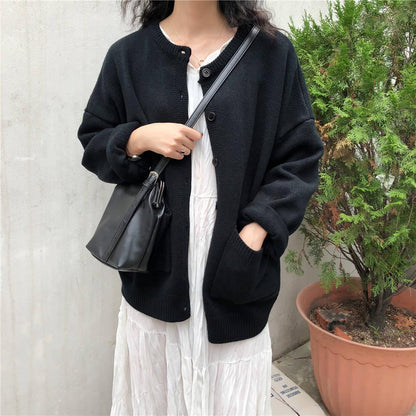 Pofulove Autumn Winter Warm Coat Sweater Schoolgirl Loose Knitted Female Cardigan Jacket Thick