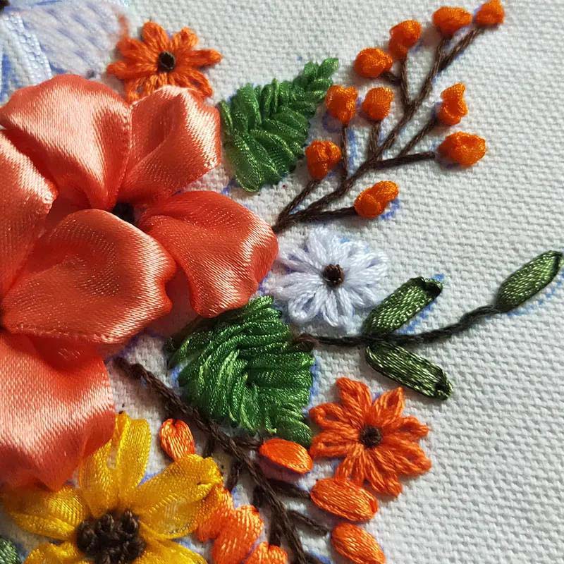 Ribbon Embroidery Small Painting Kit Non-finished Product 30X30CM Three-dimensional Cross Stitch Autumn Color Pine Cone Embroidery