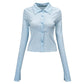 Plaid Shirt Cardigan Women's Retro Lapel Long Sleeves Short Slim Shirt