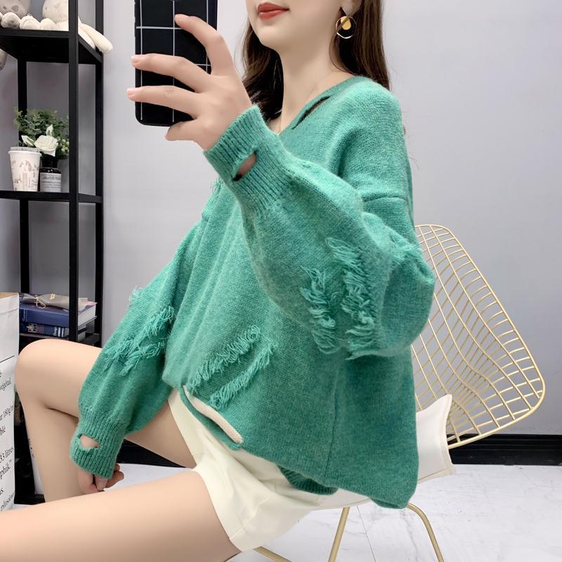 Spring and Autumn Ins Style Tassel Sweater Mid-length Loose Knit Jacket Pure Color Simple Female Top