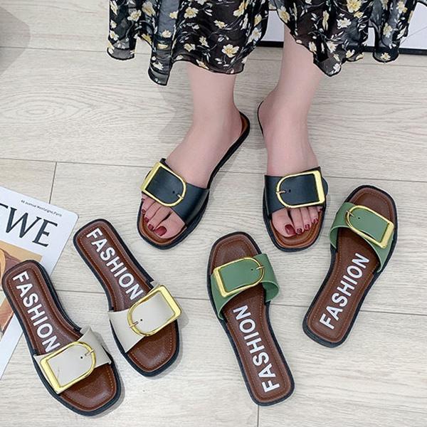 WTEMPO Slippers Women Square Head Flat  Indoor Non-slip  Flip Flop Beach Bedroom Home Go Out One Size too Small