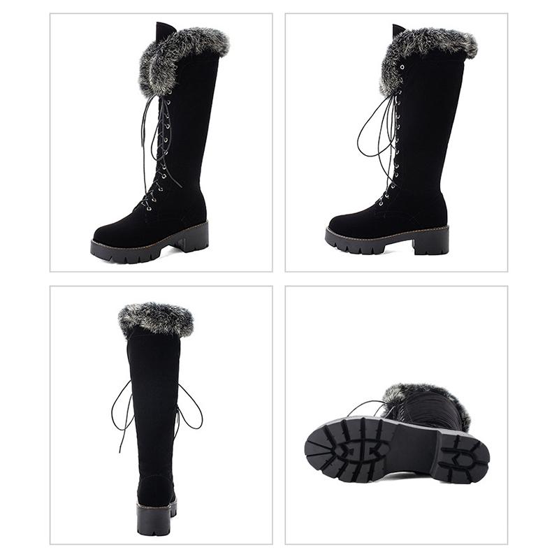 34-43 Boots for Women Winter Shoes Knee High Fur Boots Platform Boots Plush Warm Western Boots Fashion Designer Black