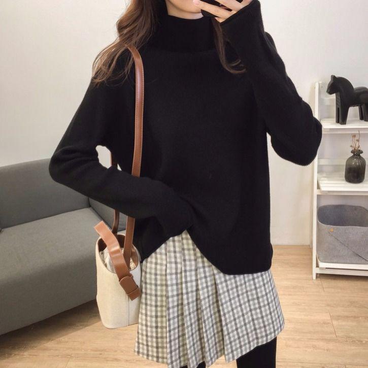Pofulove Plus Size Thick Half Turtleneck Sweater Women Autumn Winter Loose Knitted Bottoming Shirt