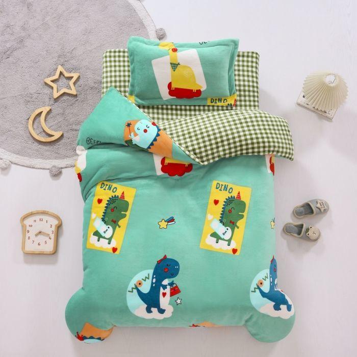 Autumn and Winter Kindergarten Milk Velvet Thick Warm Double-sided Fleece Bed Three-piece Quilt Winter Quilt Baby Nap Quilt