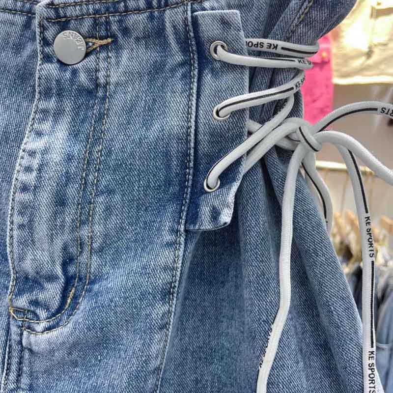 Denim Shorts Women's Spring/Summer High Waist Fashion Lace Up Wide Leg Pants A-Line Shorts