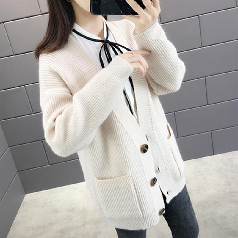 Spring and Autumn Knitted Sweater Cardigan Casual Jacket Thick Loose Young Women's Top