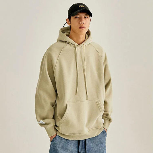 Autumn and Winter Plus Velvet Warmth Trend Letter Embroidery Sweater Loose and Versatile Men's Solid Color Hooded Jacket