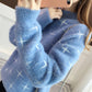 Pofulove Women Winter Warm Mohair O-Neck Pullover Sweaters Long Sleeve Loose Sweater Knitted Tops