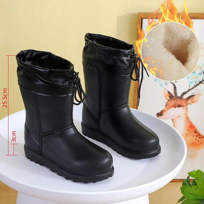 Winter Warm Outdoor Waterproof Snow Boots Women's Boots Non-slip Flat-bottomed Tube Thickened Plus Velvet Cotton Shoes Cotton Boots