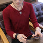Men's Long-sleeved V-neck Knit Sweater Slim Fit Winter Warm Inner Clothes Solid Color Sweater Bottoming Shirt
