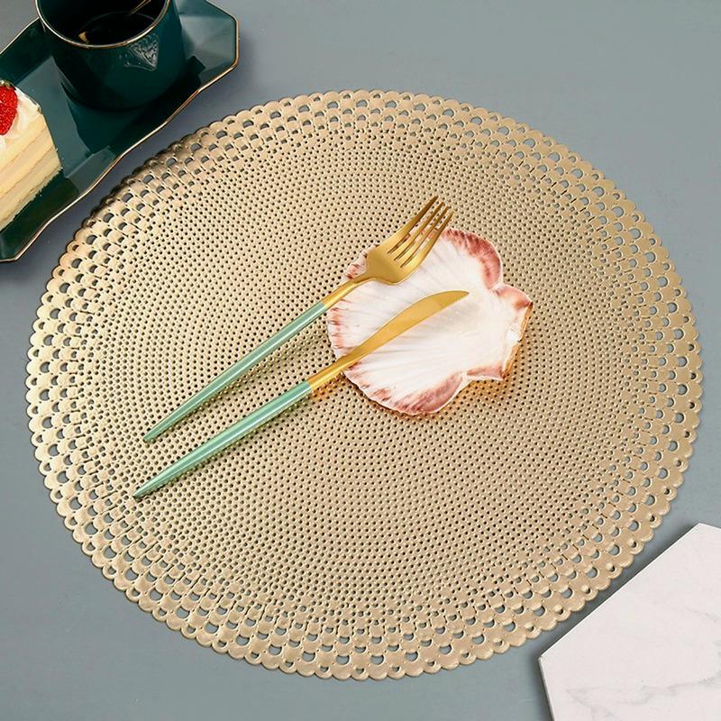 1pcs/2pcs/4pcs Gold Placemats & Coasters Round Vinyl Place Mat for Kitchen Dining Table Wedding