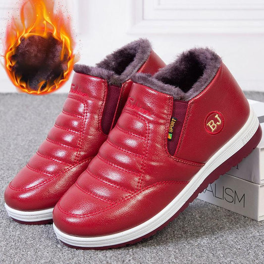 Winter Cotton Shoes Women's Waterproof Plus Velvet Mother Shoes Flat Non-slip Warm Middle-aged and Elderly Short Boots