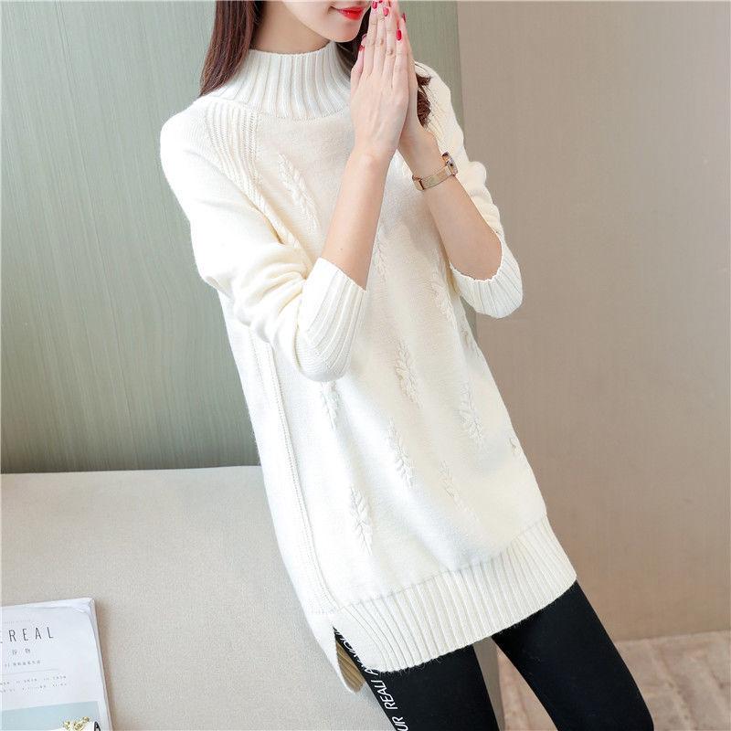 Regular Mid-length Base Sweater Women Loose Slim Fit Half High Neck Large Size Sweater Coat