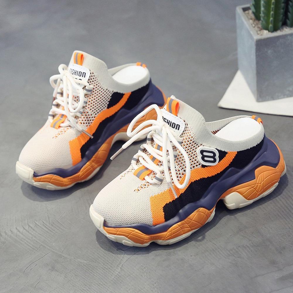 Roman Breathable Chunky Sneakers Women Summer Mesh Slip-on Woman Casual Sneakers Thick Sole Women Shoes