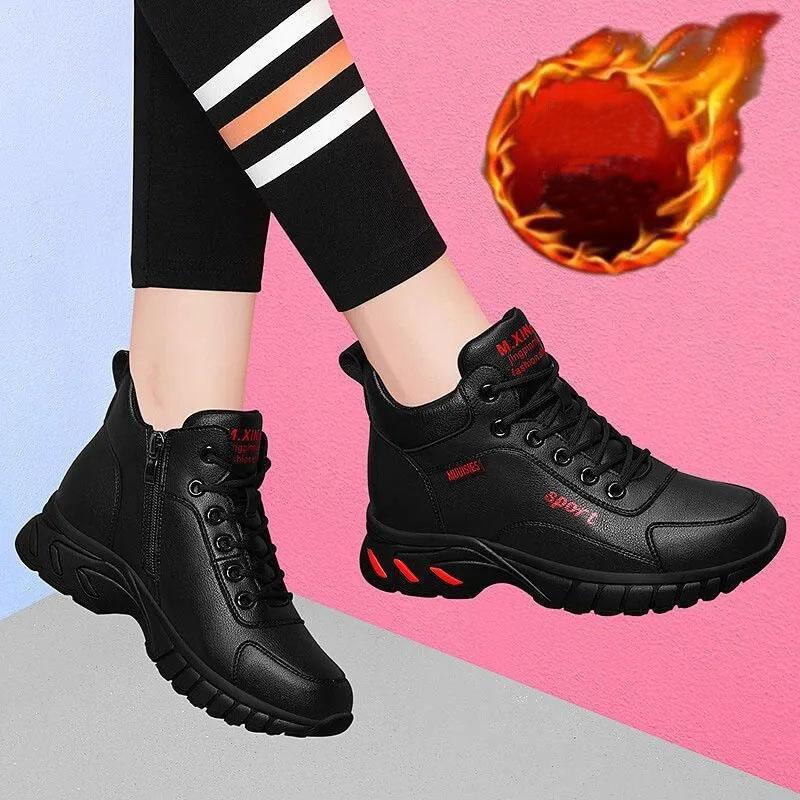 Winter Plus Velvet Sports Shoes Women's Shoes All-match Running Shoes Women's Casual Shoes Thick-soled Non-slip Flat Leather Shoes