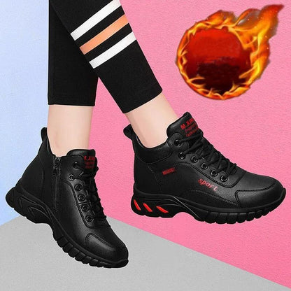 Winter Plus Velvet Sports Shoes Women's Shoes All-match Running Shoes Women's Casual Shoes Thick-soled Non-slip Flat Leather Shoes