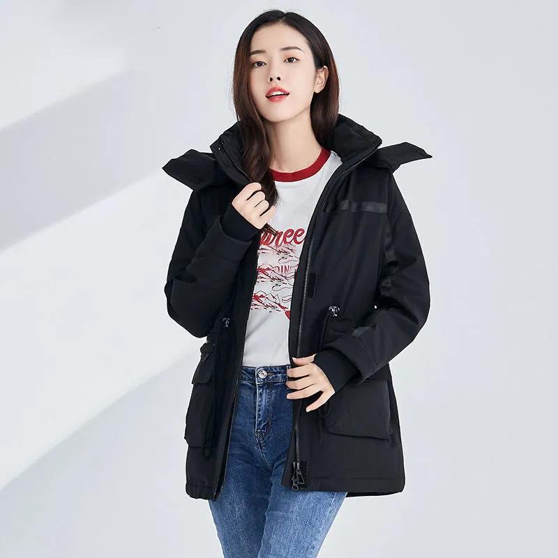 Winter Ladies Hooded Mid-Length Down Jacket Workwear Versatile Casual Warm Jacket Slim Fit Down Jacket Outdoor Windproof Padded Jacket