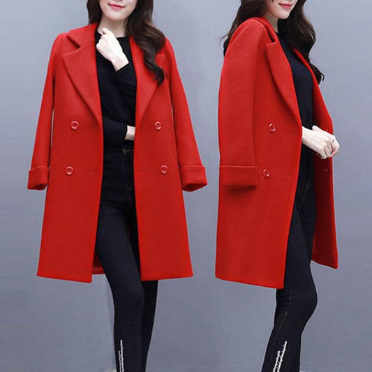 Autumn Jacket Casual Women Overcoat Long Woolen Coat Double Breasted Slim Female Winter Wool Coats
