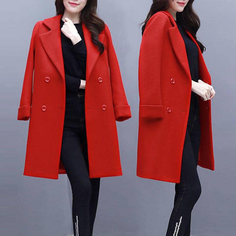 Autumn Jacket Casual Women Overcoat Long Woolen Coat Double Breasted Slim Female Winter Wool Coats