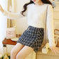 Fashion Sweater Suit Women Autumn and Winter Mohair Knit Sweater Top and Short Plaid Woolen Skirt Two-piece Suit