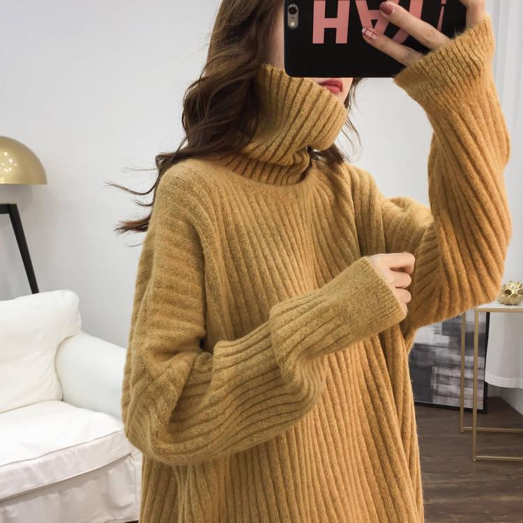 Turtleneck Long-sleeved Loose Sweater Women's Solid Color Winter Knitted Bottoming Sweater