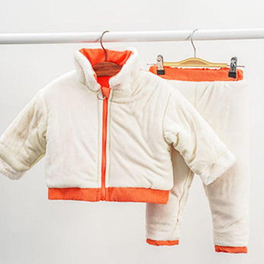 Girls' Suit Autumn and Winter Fashion Western Style Plus Velvet Thick Corduroy Two-piece Girl Casual Warm Cotton Clothes