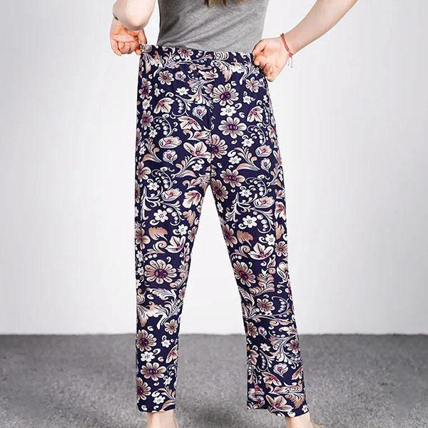 Women's Spring Summer Large Size Loose Long Pants Female Printing Elastic Waist Casual Trousers