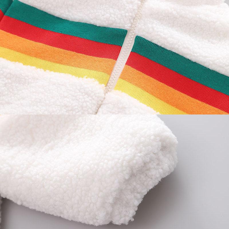 Boys and girls jackets autumn and winter clothes plus velvet padded lamb wool children's cotton-padded clothes children's rainbow tops