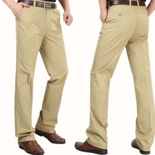 100% Cotton Summer Thin Section Middle-aged Men's Loose Straight Casual Trousers High Waist