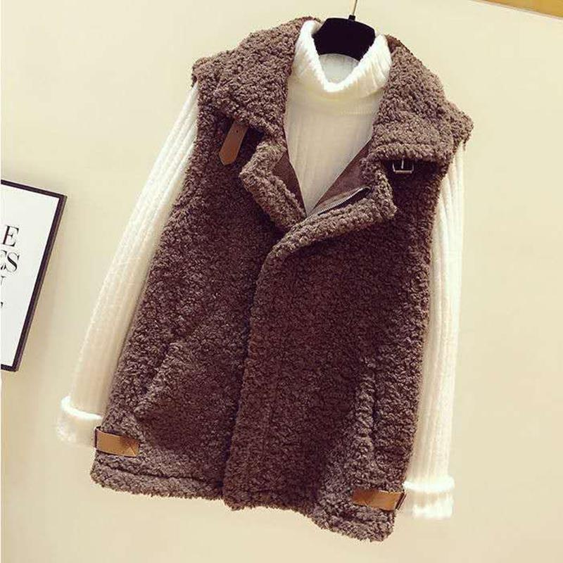 Lamb Plush Vest Women's Outer Wear Vest All-match Fur One-piece Waistcoat Vest Jacket Stand-up Collar Sleeveless Zipper Jacket