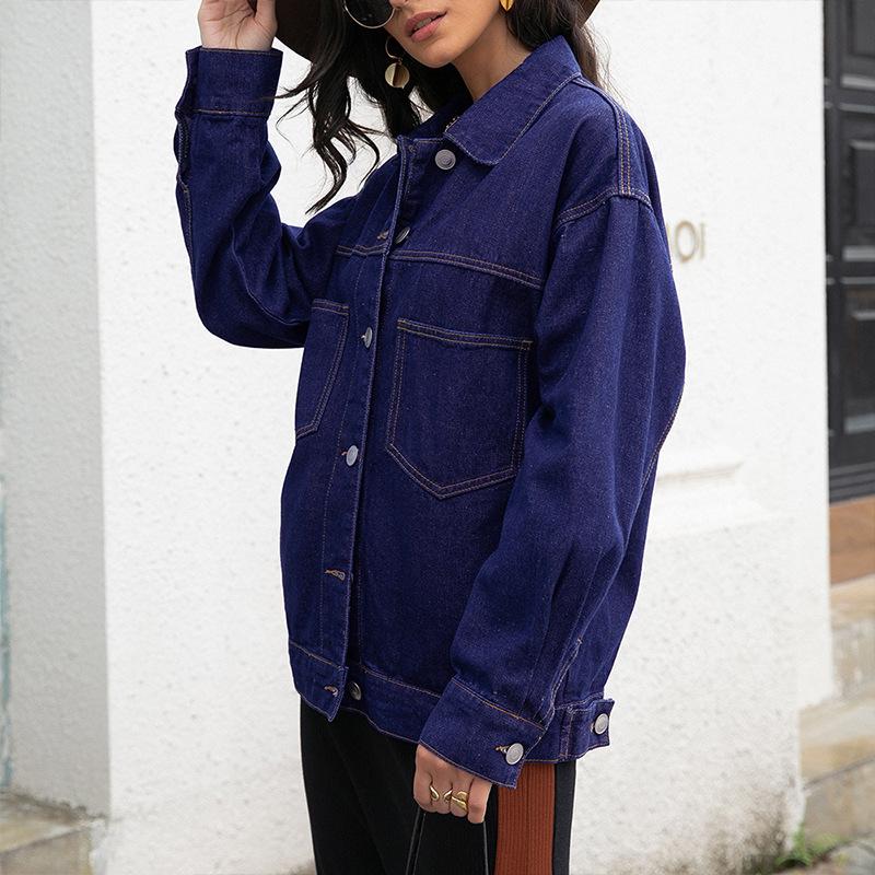 Autumn Jane Wear Denim Jacket Cardigan Top, Fashionable Loose and Thin Lapel Long-sleeved Denim Jacket
