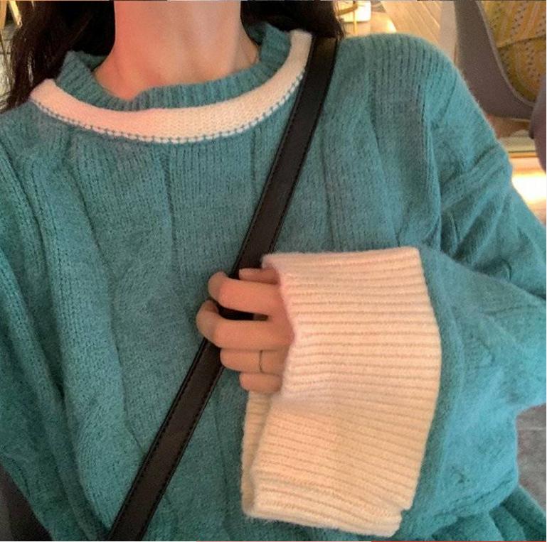 Knitted Pullover Sweaters Causal Style Autumn Women's Clothing Panelled Oversize Tops Long Sleeve