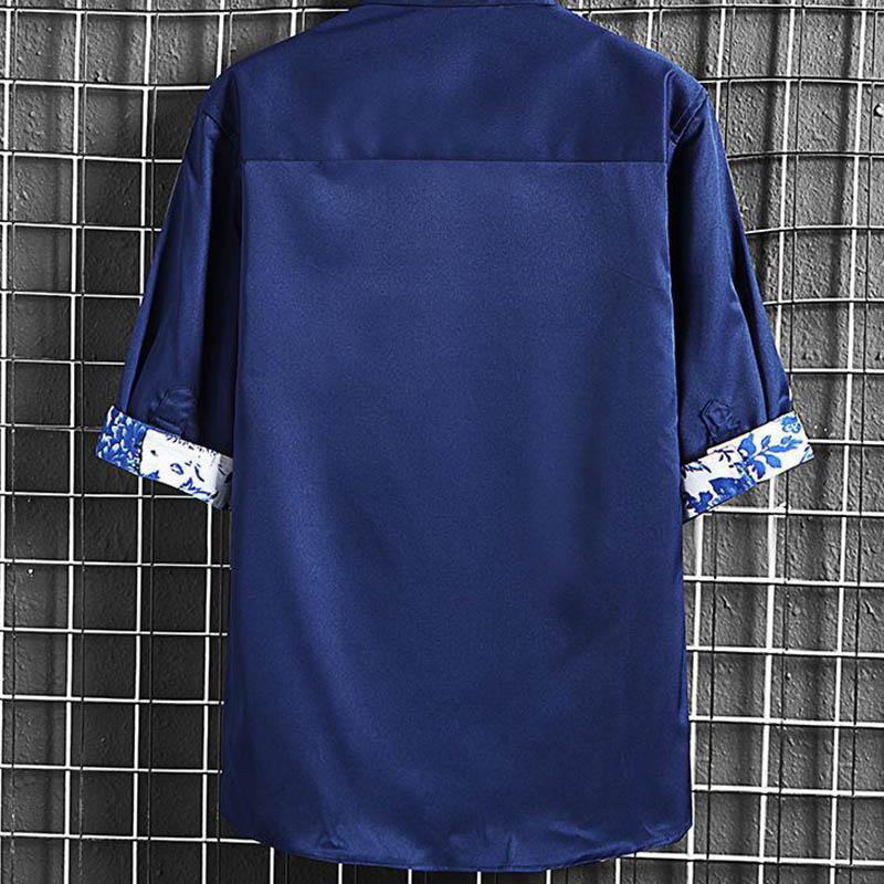 Spring and Summer New Men's Short-sleeved Floral Shirt Can Be Turned Five-quarter Sleeve Half-sleeved Shirt Clothes Men's