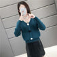 Spring and Autumn V-neck Low-neck Sweater Pullover with Short Bottoming Shirt Casual All-match Female Top
