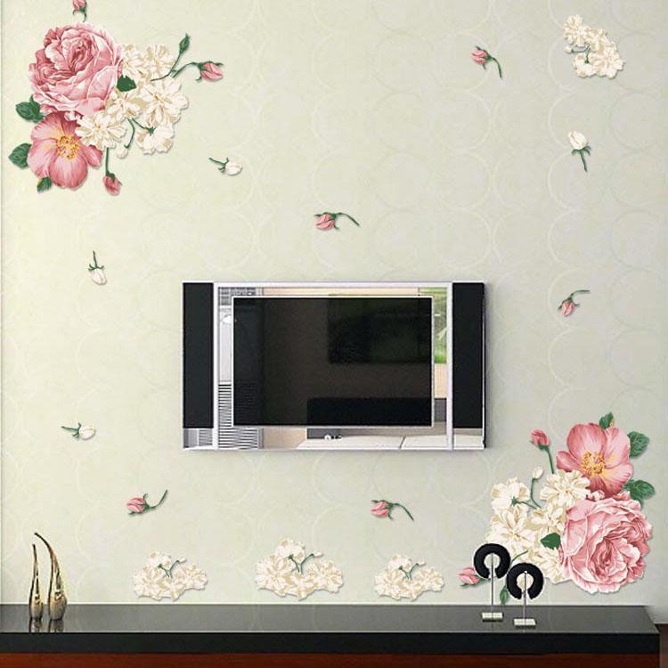 Peony flower three generations removable wall stickers TV sofa bedroom living room wall stickers