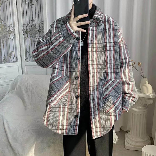 Checked Sweatshirts Men's Autumn and Winter Loose Wild Tide Brand Sweater Korean Style Trendy Sweater