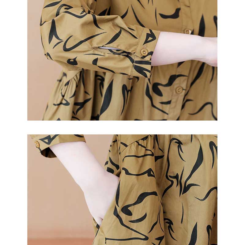 Shirt Women's Spring and Autumn Large Size Loose Fashion Temperament Printing Cover Belly Fat Woman Mid-length Shirt