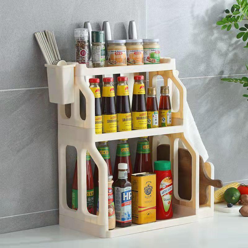 Spice Rack Kitchen Storage Rack Oil Salt Storage Rack Seasoning Household Floor Multi-layer Knife Rack Cutting Board Rack Home Storage Organizer