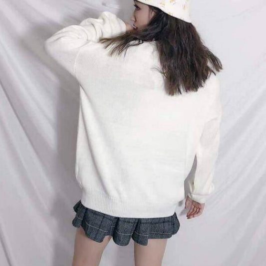 Pofulove women loose wear New age chic heart-shaped lazy wind sweater  wild student wool sweater
